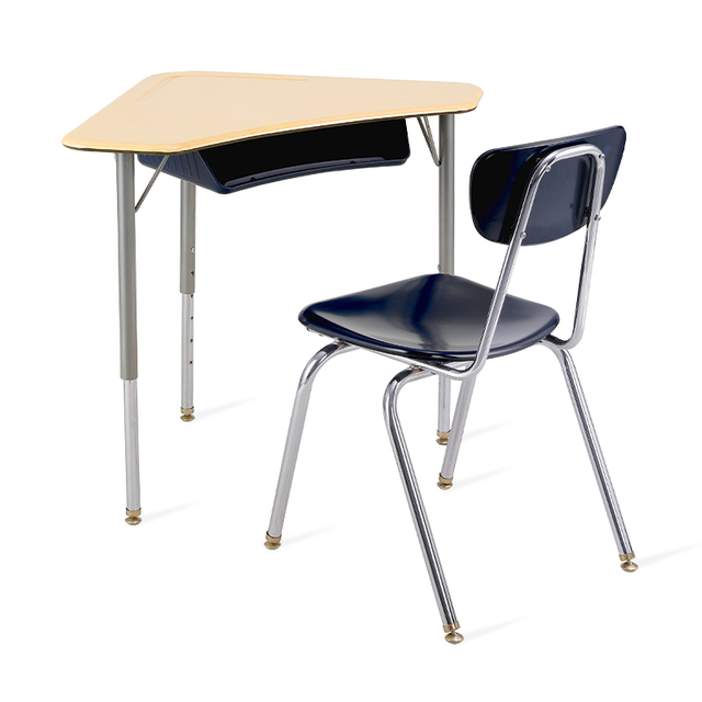 Adjustable Height Interlocking Trapezoid Student Desk Chair Set, High Molecular Molded Board Modular Classroom Desk