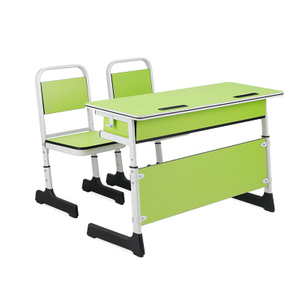 WANGLI 1200mm Double Student Desk and Chair Set with Custom Lime Green Finish & Built-in Storage, OEM School Classroom Furniture