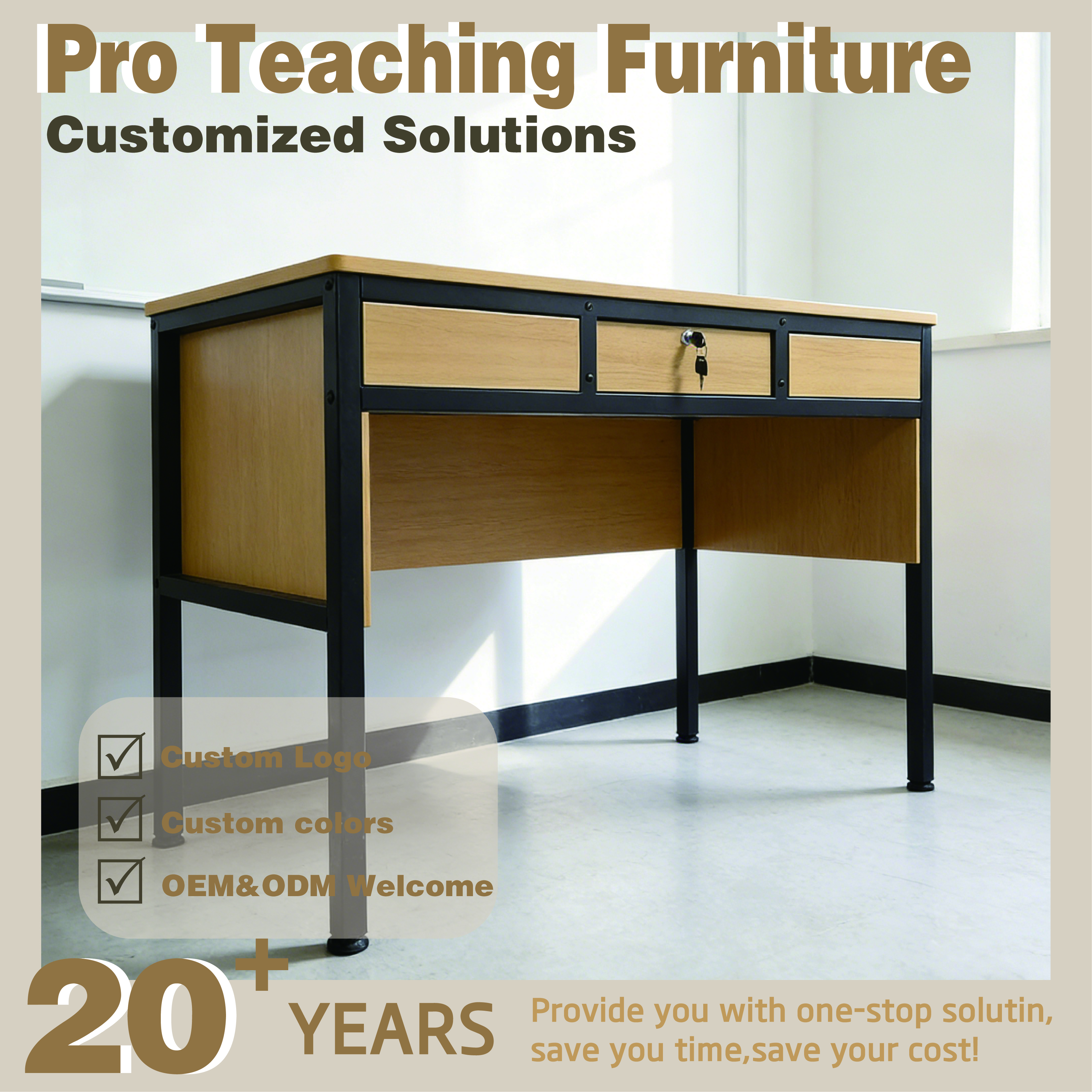 Versatile Teacher Desk And Chair Set with Locking Drawers