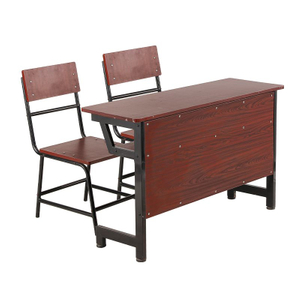 WANGLI 1200mm Double Student Desk and Chair Set with Heavy-Duty Dark Wood Grain Panels, Front Privacy Shield & Hidden Mesh, School Furniture