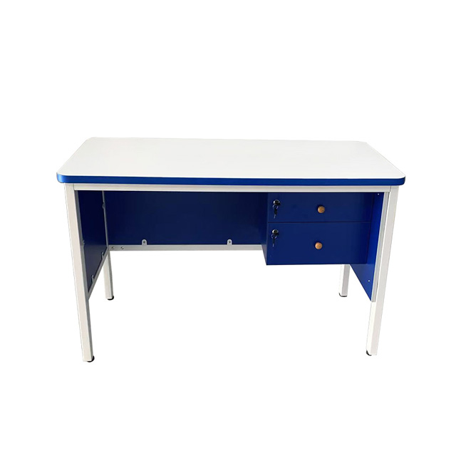 Blue and white office desk