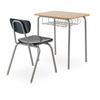 WANGLI Classic Student Desk and Chair Set with Steel Wire Basket & Molded Wood Surfaces, Fixed Height School Furniture