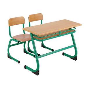 WANGLI Classic Retro Green 1100mm Double Student Desk and Chair Set with Cantilever Frame & Wood Panels, School Classroom Furniture