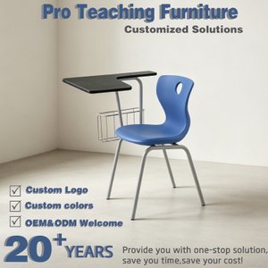Integrated Student Lecture Chair with Right Hand Writing Tablet, One Piece Exam Training Chair with Metal Book Basket, ABS Plastic Classroom Writing Chair