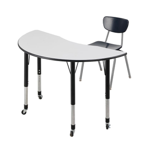 WANGLI Mobile Kidney-Shape Activity Table with Locking Casters & Dual-Finish Legs, Flexible Modular Desk with Chair, School Furniture