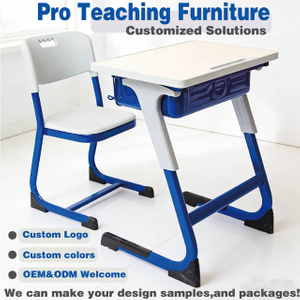 Grey Blue Curved Foot Side Hook Desk And Chair