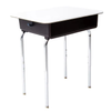 WANGLI Modern White Student Desk with Polished Electroplated Legs & Impact-Resistant PP Storage Box, School Classroom Furniture