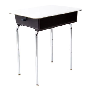 WANGLI Modern White Student Desk with Polished Electroplated Legs & Impact-Resistant PP Storage Box, School Classroom Furniture