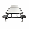 8 Seater Foldable Integrated Canteen Dining Table with Attached Stools, Mobile Half Folding School Cafeteria Table with Lockable Casters for Staff Canteen & School Dining Hall