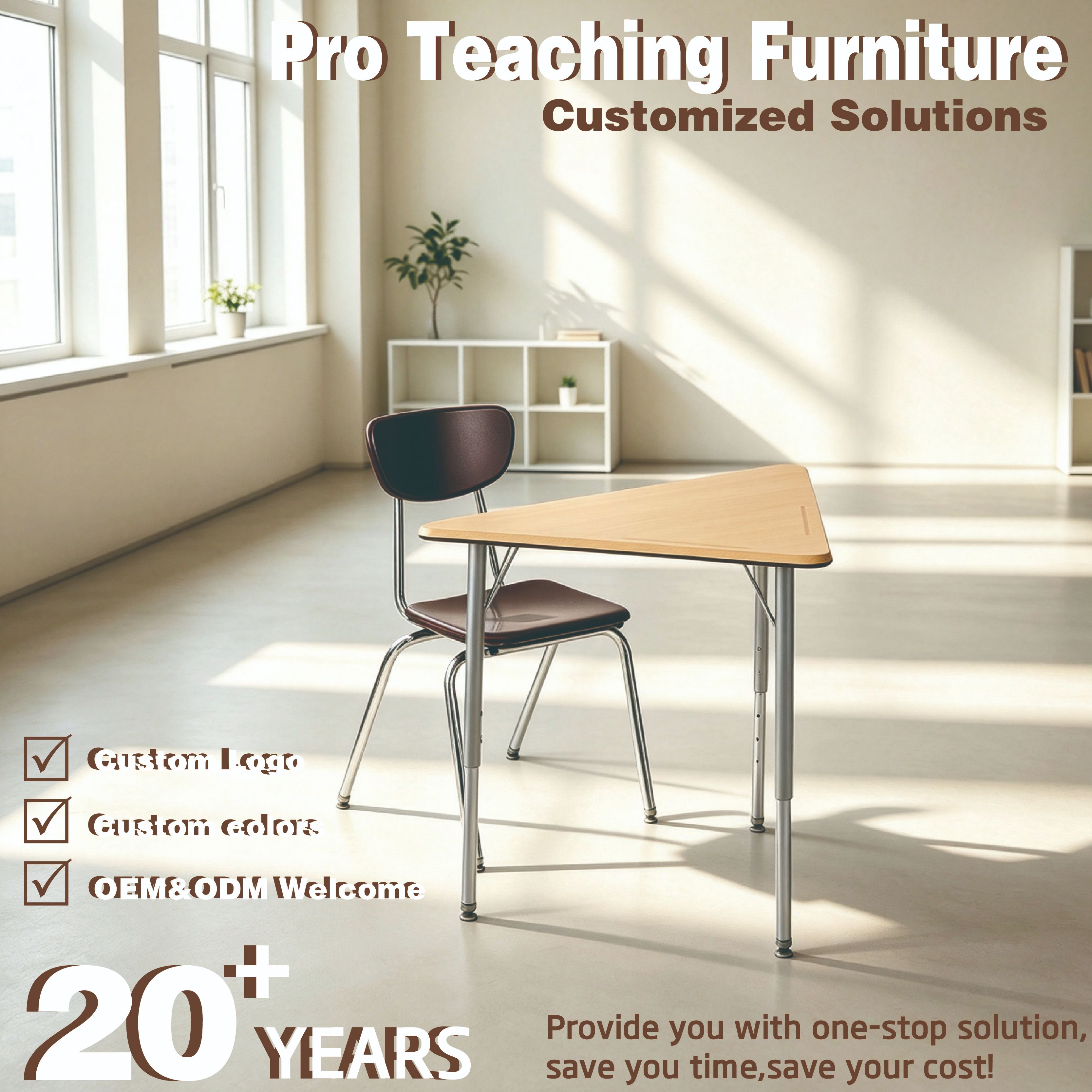 Triangle Modular Collaborative Desk Set | Height Adjustable Splicing Table with Chrome School Chair
