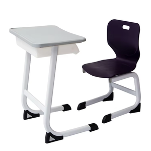 WANGLI Fixed Height Student Desk and Chair Set with C-Shape Frame & PP Storage Tray, School Classroom Furniture