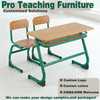 WANGLI Classic Retro Green 1100mm Double Student Desk and Chair Set with Cantilever Frame & Wood Panels, School Classroom Furniture
