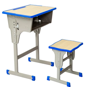  Backless Adjustable Student Desk and Stool Set with Blue Edge