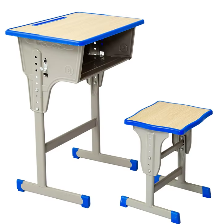  Backless Adjustable Student Desk and Stool Set with Blue Edge