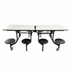 8 Seater Foldable Integrated Canteen Dining Table with Attached Stools, Mobile Half Folding School Cafeteria Table with Lockable Casters for Staff Canteen & School Dining Hall