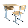 Height Adjustable Four Post Student Desk Chair Set with Wooden Shelf, Wood Grain Top Plywood Chair Grey Steel Frame Classroom Study Desk Combo