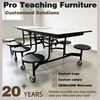 8 Seater Foldable Integrated Canteen Dining Table with Attached Stools, Mobile Half Folding School Cafeteria Table with Lockable Casters for Staff Canteen & School Dining Hall