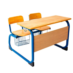 Versatile Double Desk And Chair Set with Mesh Baskets