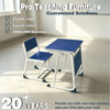 Classic Student Desk Chair Set | Blue Laminate Top White Steel Frame School Desk with Side Panel